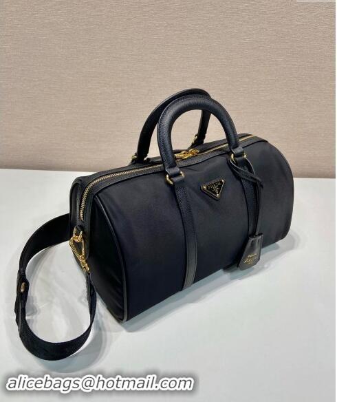 Inexpensive Prada Re-Edition 1978 medium Re-Nylon and Saffiano leather top-handle bag 1BB233 Black 2024