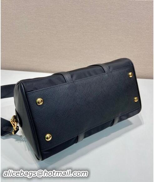 Inexpensive Prada Re-Edition 1978 medium Re-Nylon and Saffiano leather top-handle bag 1BB233 Black 2024