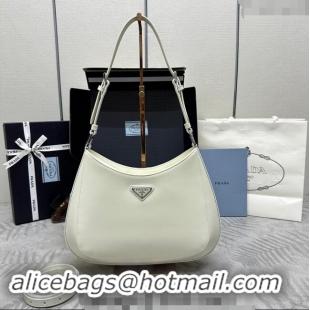 Buy Discount Prada Cleo Brushed Leather Shoulder Bag 1BC156 White/Silver 2024