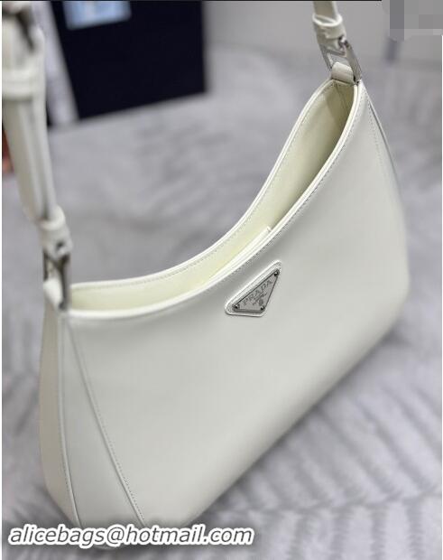 Buy Discount Prada Cleo Brushed Leather Shoulder Bag 1BC156 White/Silver 2024