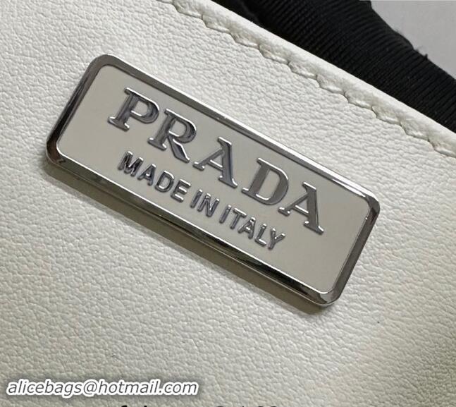 Buy Discount Prada Cleo Brushed Leather Shoulder Bag 1BC156 White/Silver 2024