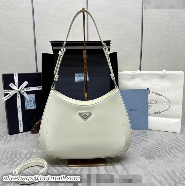 Buy Discount Prada Cleo Brushed Leather Shoulder Bag 1BC156 White/Silver 2024