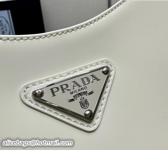 Buy Discount Prada Cleo Brushed Leather Shoulder Bag 1BC156 White/Silver 2024