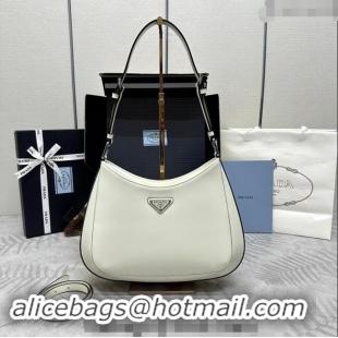 Luxury Cheap Prada Cleo Brushed Leather Shoulder Bag 1BC156 White/Black 2024