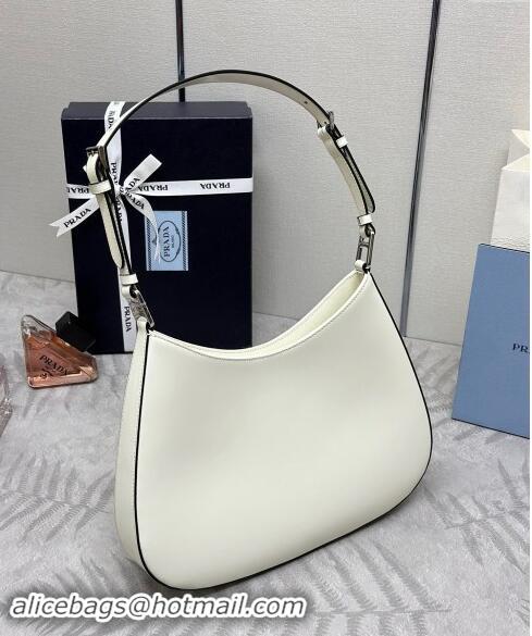 Luxury Cheap Prada Cleo Brushed Leather Shoulder Bag 1BC156 White/Black 2024