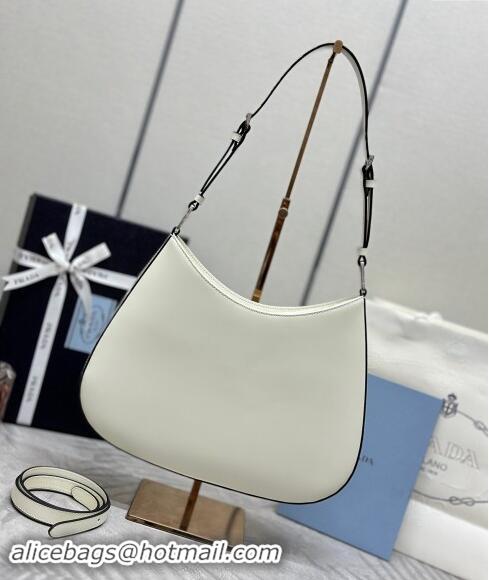 Luxury Cheap Prada Cleo Brushed Leather Shoulder Bag 1BC156 White/Black 2024