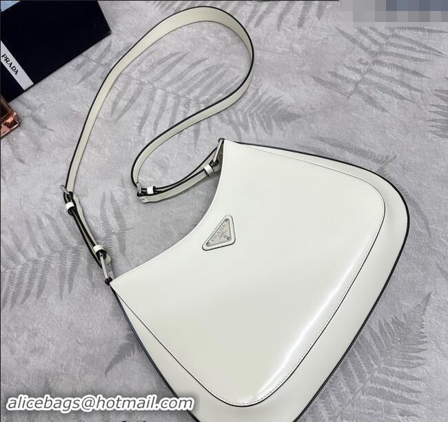 Luxury Cheap Prada Cleo Brushed Leather Shoulder Bag 1BC156 White/Black 2024