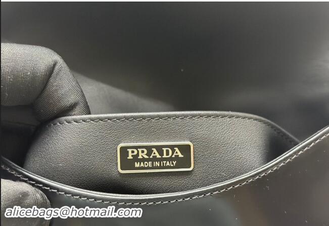 Luxury Cheap Prada Cleo Brushed Leather Shoulder Bag 1BD303 Black/Silver 2024