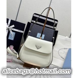 New Design Prada Cleo Brushed Leather Shoulder Bag 1BD303 White/Black 2024