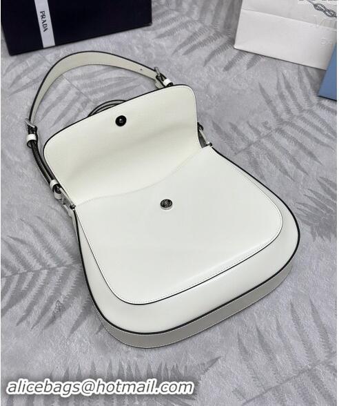 New Design Prada Cleo Brushed Leather Shoulder Bag 1BD303 White/Black 2024