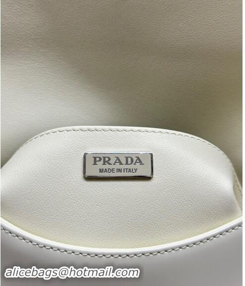 New Design Prada Cleo Brushed Leather Shoulder Bag 1BD303 White/Black 2024