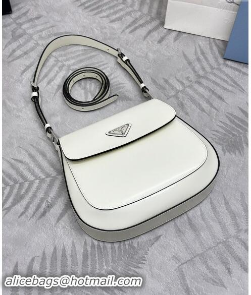 New Design Prada Cleo Brushed Leather Shoulder Bag 1BD303 White/Black 2024