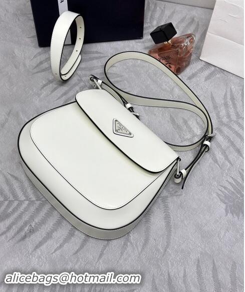 New Design Prada Cleo Brushed Leather Shoulder Bag 1BD303 White/Black 2024