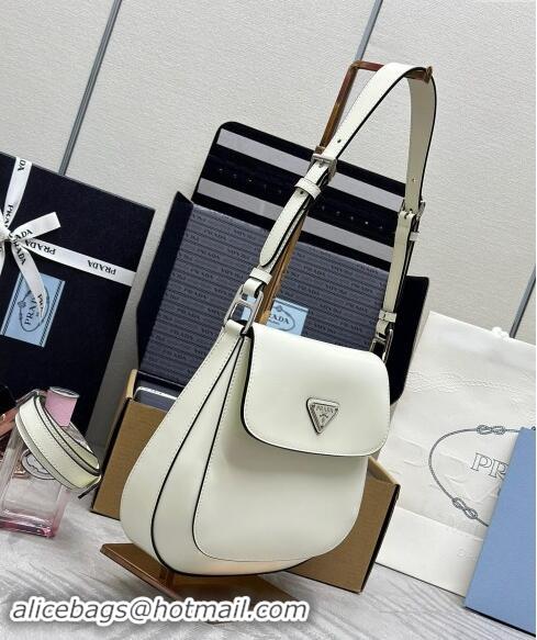 New Design Prada Cleo Brushed Leather Shoulder Bag 1BD303 White/Black 2024