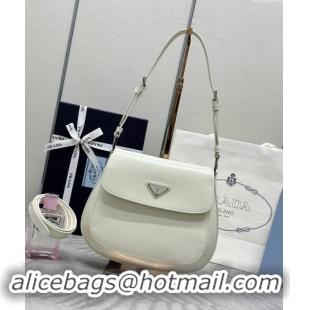 Grade Quality Prada Cleo Brushed Leather Shoulder Bag 1BD303 White/Silver 2024