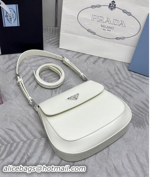 Grade Quality Prada Cleo Brushed Leather Shoulder Bag 1BD303 White/Silver 2024