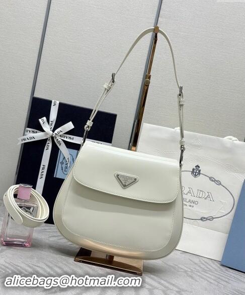 Grade Quality Prada Cleo Brushed Leather Shoulder Bag 1BD303 White/Silver 2024