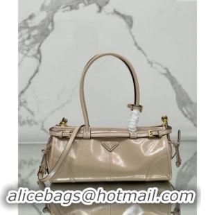 Luxury Discount Prada Medium shiny leather handbag 1BA426 Nude 2024