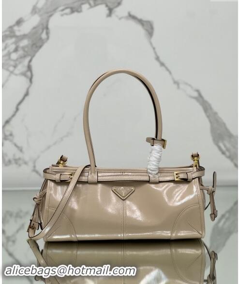 Luxury Discount Prada Medium shiny leather handbag 1BA426 Nude 2024