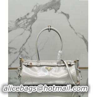 Luxury Cheap Prada Medium shiny leather handbag 1BA426 White 2024