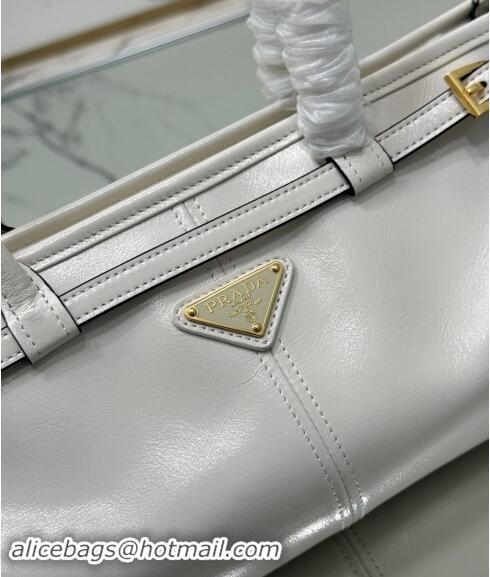 Luxury Cheap Prada Medium shiny leather handbag 1BA426 White 2024