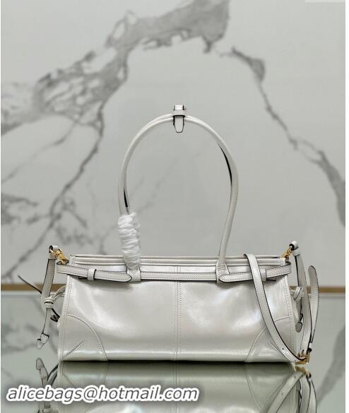 Luxury Cheap Prada Medium shiny leather handbag 1BA426 White 2024