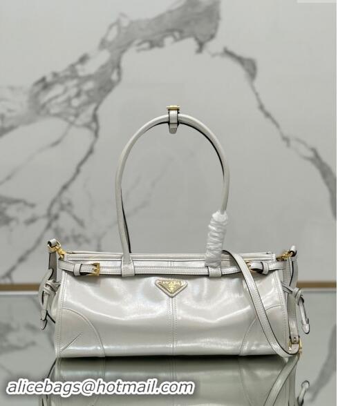 Luxury Cheap Prada Medium shiny leather handbag 1BA426 White 2024