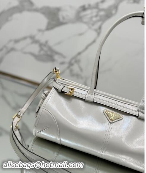 Luxury Cheap Prada Medium shiny leather handbag 1BA426 White 2024