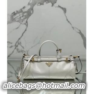 Best Price Prada Medium shiny leather top handbag 1BA426 White 2024