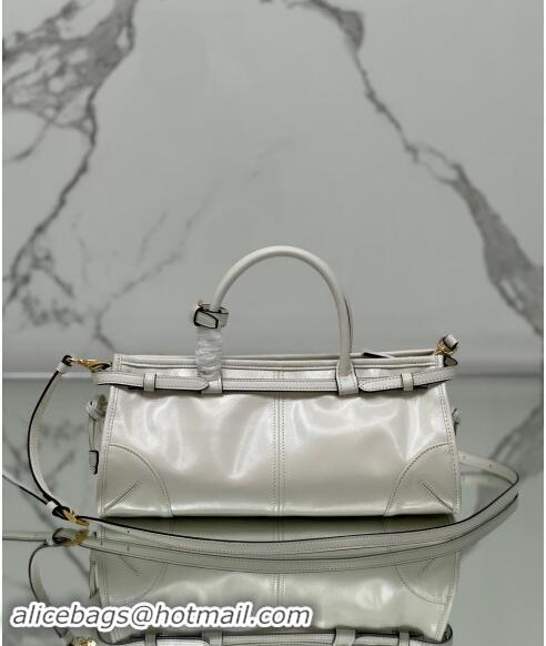 Best Price Prada Medium shiny leather top handbag 1BA426 White 2024