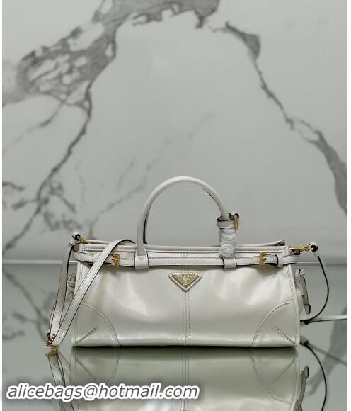 Best Price Prada Medium shiny leather top handbag 1BA426 White 2024