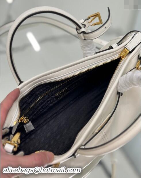 Best Price Prada Medium shiny leather top handbag 1BA426 White 2024