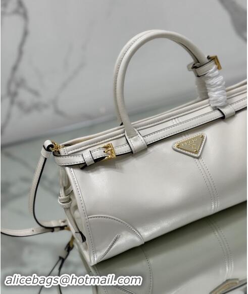 Best Price Prada Medium shiny leather top handbag 1BA426 White 2024