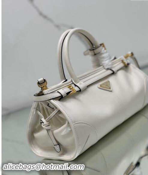 Best Price Prada Medium shiny leather top handbag 1BA426 White 2024