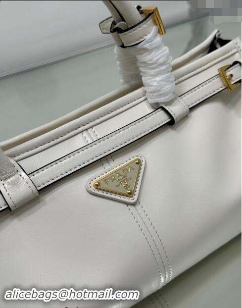 Best Price Prada Medium shiny leather top handbag 1BA426 White 2024