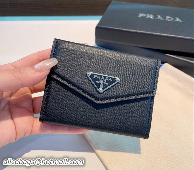 Unique Grade  Prada Flap Card Case 0513 Black 2024