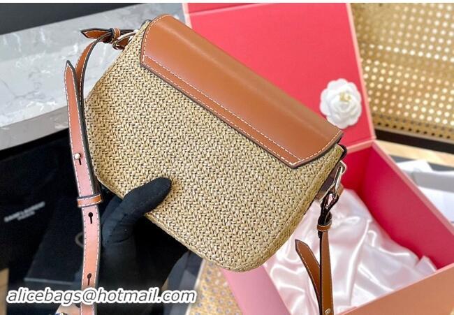 Top Grade Prada Straw and Leather Flap bag 0513 Brown 2024