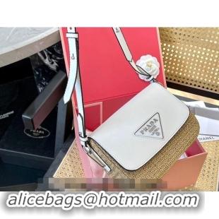 Luxury Discount Prada Straw and Leather Flap bag 0513 White 2024