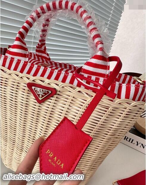 Well Crafted Prada Wicker Basket bag PA0513 Red 2024