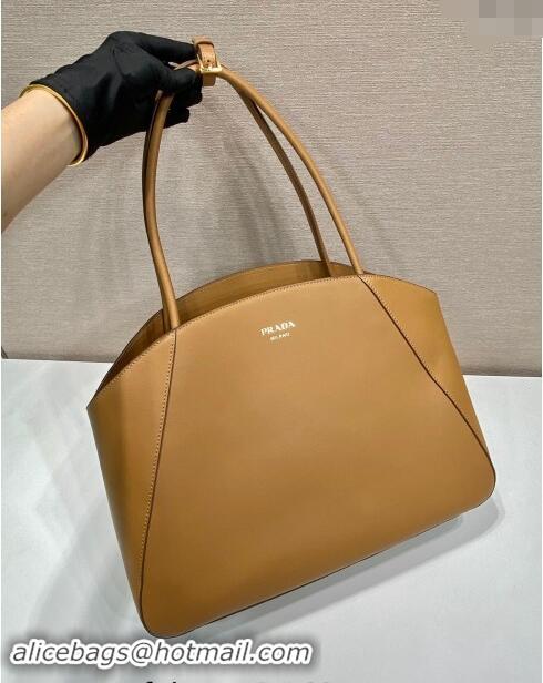 Grade Quality Prada Large Leather Tote Bag 1BG510 Brown 2024