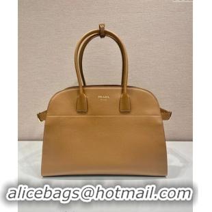 Top Quality Prada Large Leather Tote bag with Buckle 1BG508 Brown 2024