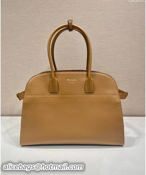 Top Quality Prada Large Leather Tote bag with Buckle 1BG508 Brown 2024