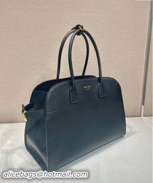 Best Price Prada Large Leather Tote bag with Buckle 1BG508 Black 2024