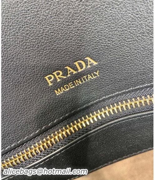 Best Price Prada Large Leather Tote bag with Buckle 1BG508 Black 2024