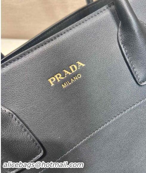 Best Price Prada Large Leather Tote bag with Buckle 1BG508 Black 2024