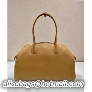 Traditional Discount Prada Large Leather Tote bag with zipper closure 1BG506 Brown 2024