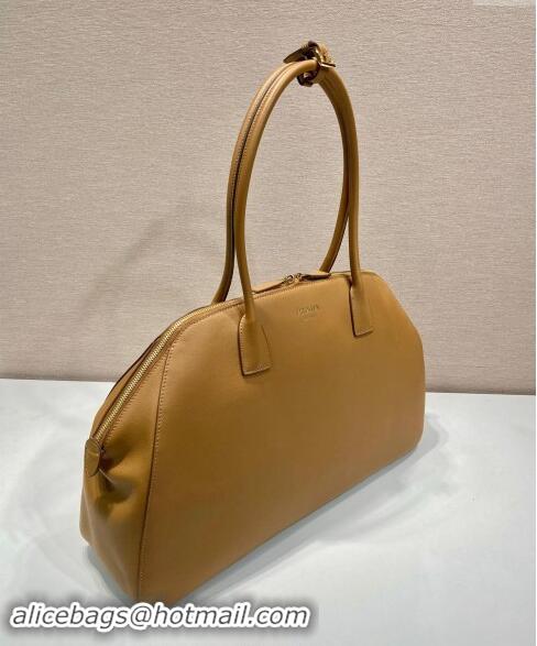 Traditional Discount Prada Large Leather Tote bag with zipper closure 1BG506 Brown 2024