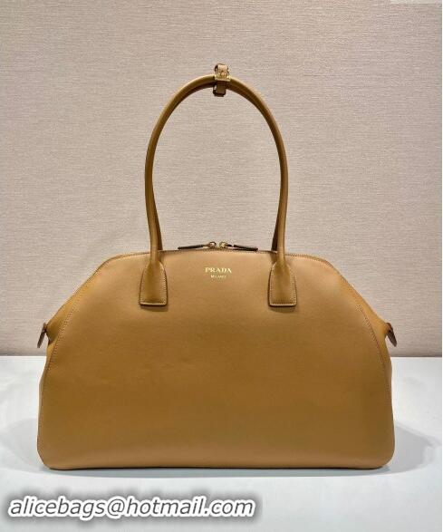 Traditional Discount Prada Large Leather Tote bag with zipper closure 1BG506 Brown 2024