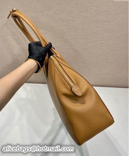 Traditional Discount Prada Large Leather Tote bag with zipper closure 1BG506 Brown 2024