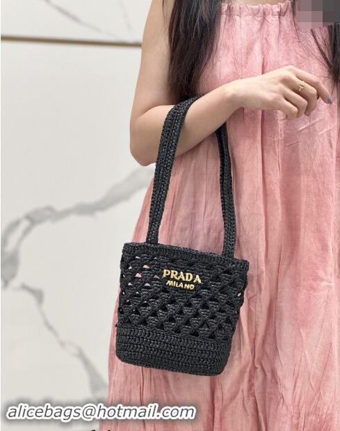 Best Price Prada Crochet tote mini bag 1BG494 Black 2024